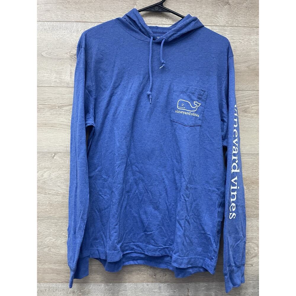 Vineyard Vines WHALE Long Sleeve Hoodie Tee Shirt (Men's Small) Blue Pocket